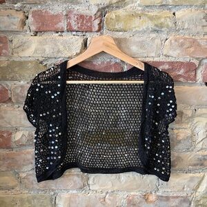 Black Sequin Mesh Shrug